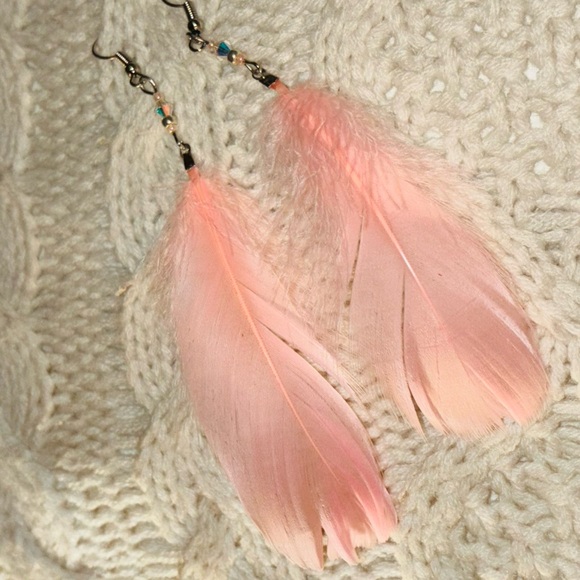 🪶 Peachy-Pink Boho Feather Festival Earrings | OOAK Handcrafted With Love 🍑 - Picture 6 of 13